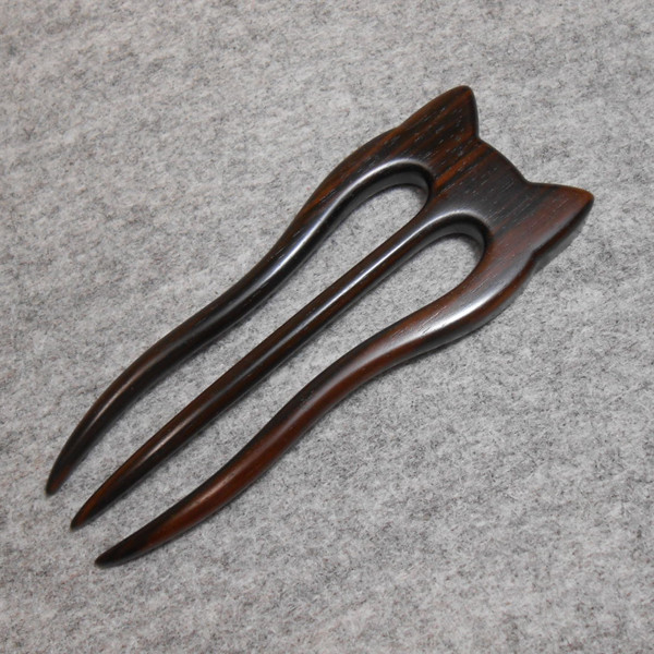 ヘアーフォーク（かんざし）猫型ヘッド３プロング　ストレートタイプ