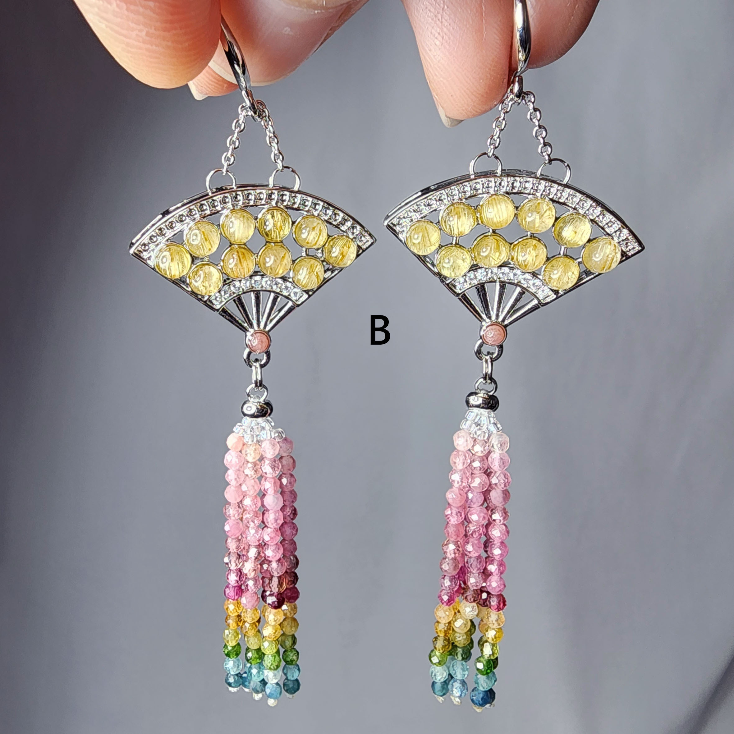 ✦❀ 旧正月をお祝い | 宝石 50% オフ ❀✦ 知恵、キャリア、富、繁栄をもたらすゴールデンルチルクォーツ扇形トルマリンタッ