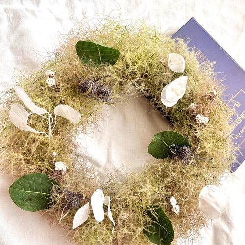 ミモザリース・ナチュラルリース・スモークツリー・ルナリア・ラナンキュラス ミモザリース・ナチュラルリース・スモークツリー・ルナリア