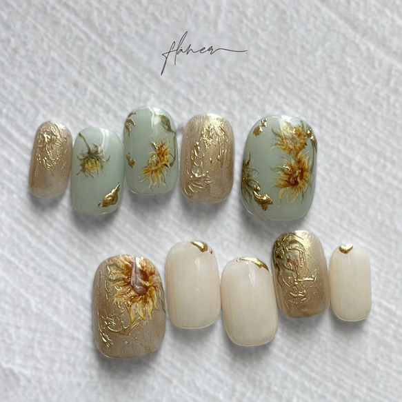 No.63 ゴッホのひまわり ネイルチップ（つけ爪） @flaner.nail