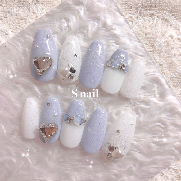 09))マグネット ネイルチップ ハートネイル フレンチガーリー ブルーネイル ネイルチップ ピンク マグネットネイル 韓国 フレンチガーリー ハート