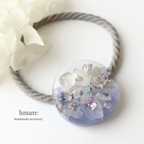 雨の花色 ／ ドライフラワー 大人 レジン ヘアゴム（ポニー