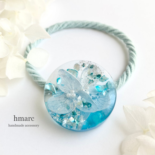 高価値セリー 緑 花 手描き レジン ヘアゴム 狙い ポニーフック•*¨*•.¸¸♬ ヘアゴム