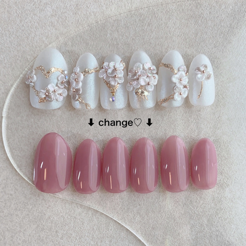 専用ケース付✨》ブライダルネイルチップ/3D/結婚式/キラキラ/花