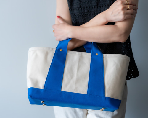 バイカラー帆布トート♡スマホが入る内ポケット付き トートバック オフ