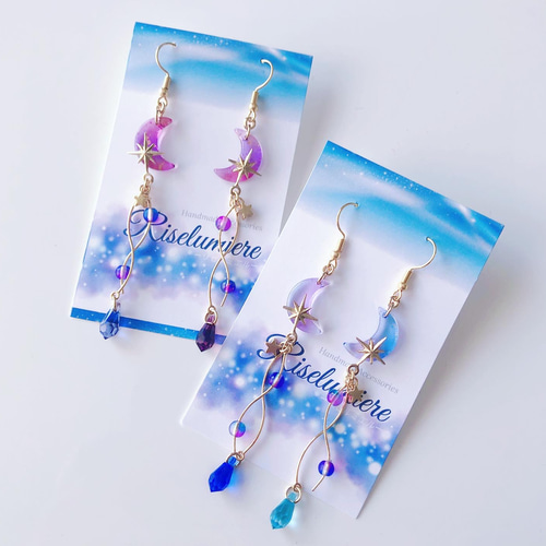 ユニコーンカラー パステル パープル カラー オパール ピアス パステルカラーのゆらりん三日月ピアス／イヤリング（パープル