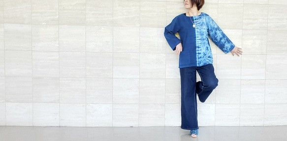 【限定特価】 イベント期間 チュニック 手染め 天然藍染 藍染服 藍染 割引中!! トップス