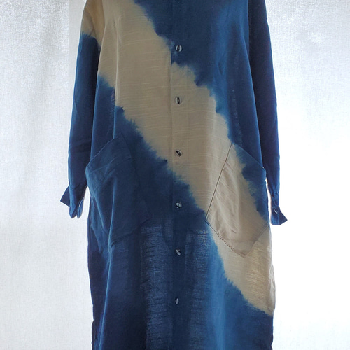 新再入荷 割引中!! 藍染 藍染服 天然藍染 手染め ロングシャツ 2 