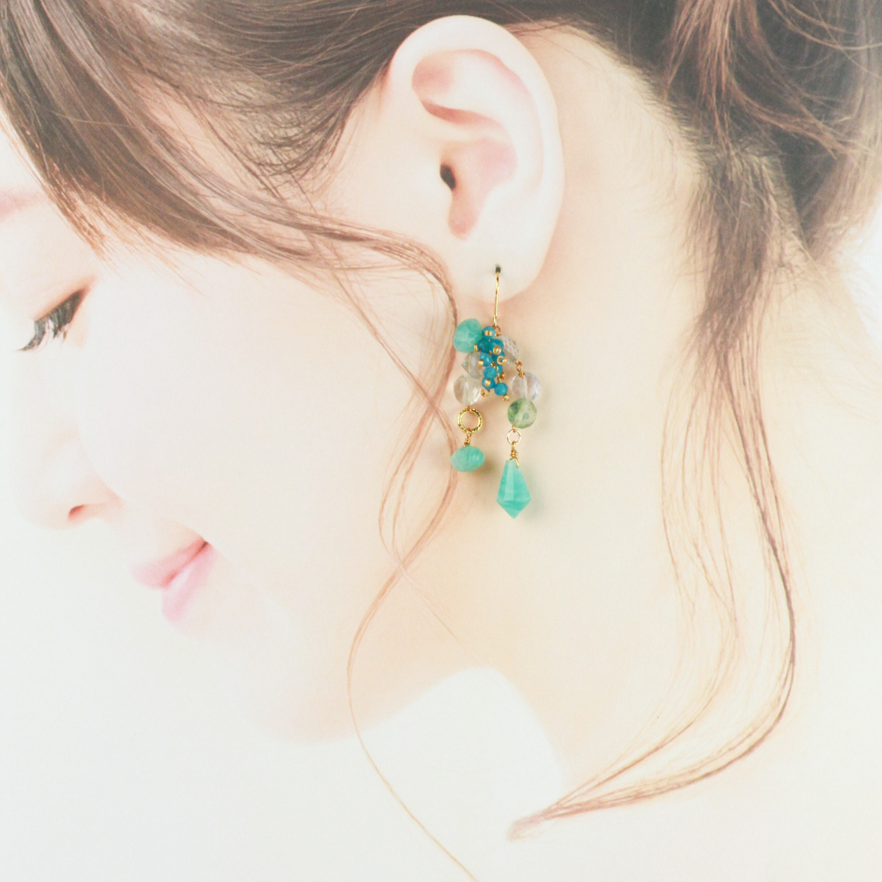 アマゾナイト　フローライト　オニオン　デザイン耳飾り