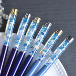 ボールペンハーバリウム水色青ピンク夏緑セット2本