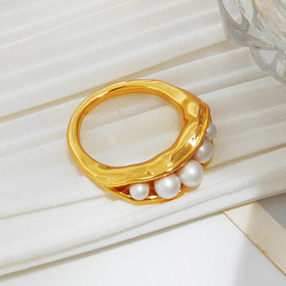 高品質 パールリング 18K エンドウ豆 可愛い 豆モチーフ ゴールド 指輪 