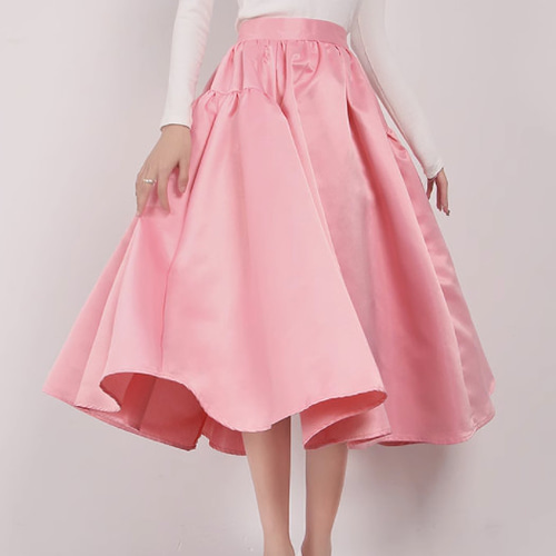 大人気.ピンクのポンポンスカート.ふんわり涼しげハイウエストスカート