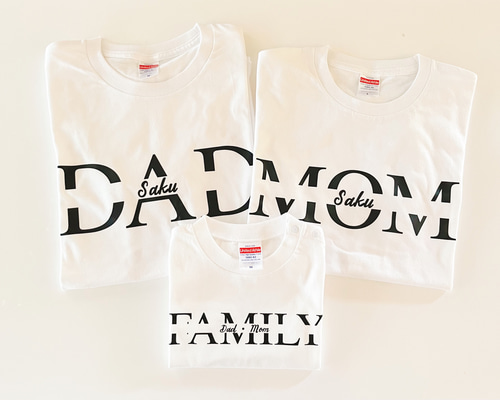 ファミリーコーデ Tシャツセット（MOM・DAD・KID） お揃いに3枚セット♡全36色 DAD MOM FAMILY名前入れTシャツ