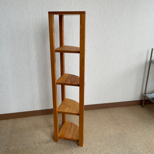 木彫り　コーナーラック 木製コーナーラック スツール/収納ラック/本棚/三角コーナー/ブラウン