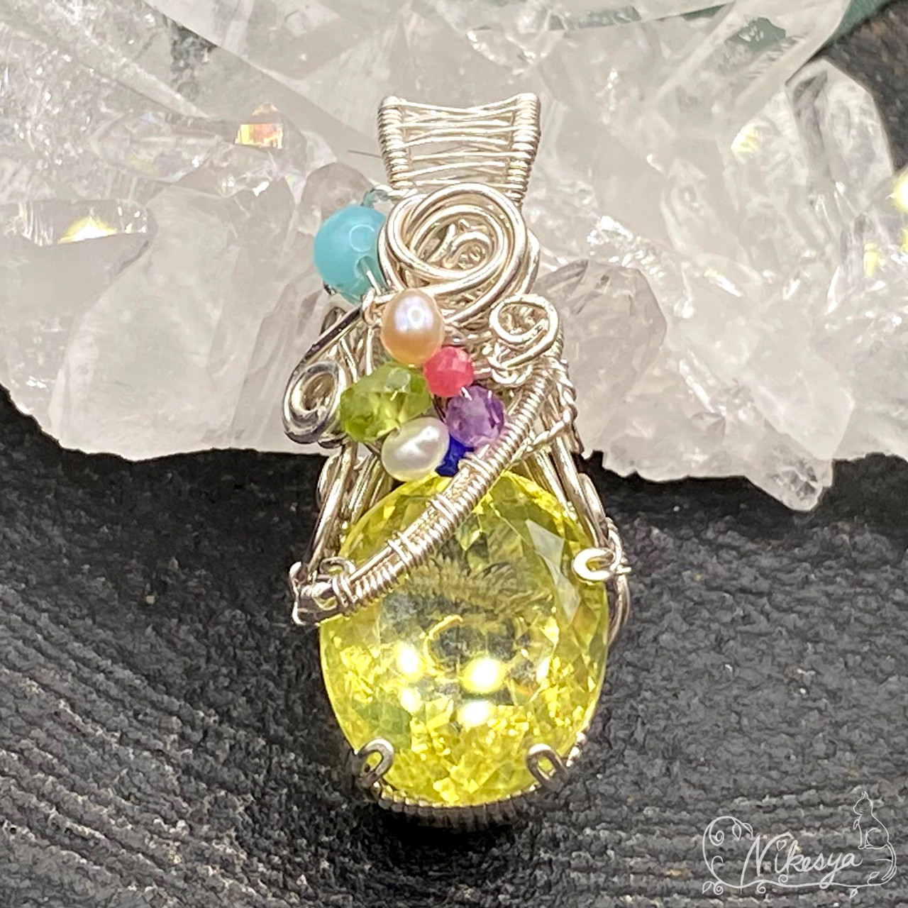 【Silver950】レモンクォーツのペンダントトップ【金属アレルギー対応】【送料無料】 7,344円