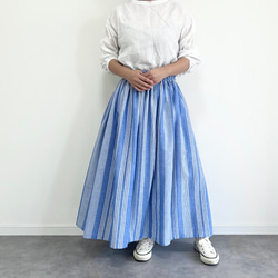 ランダムストライプのコットンリネンギャザースカート 1枚目の画像