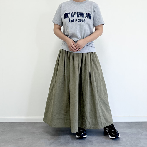 上質ベルギーリネンのダンガリースカート カーキグリーン ロング