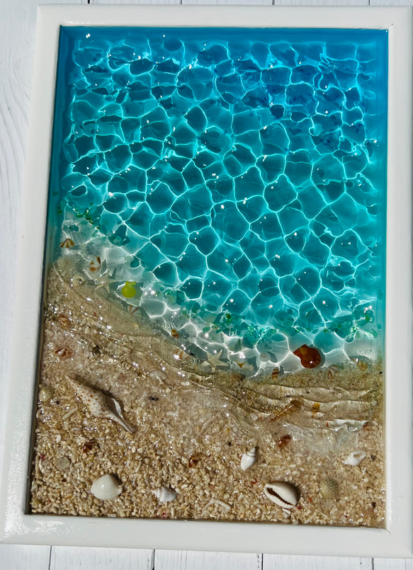 海の波紋 レジンアート 水面 水紋 砂浜　エポキシ　什器　ディスプレイ　アクセサリートレイ　インテリア　 3枚目の画像