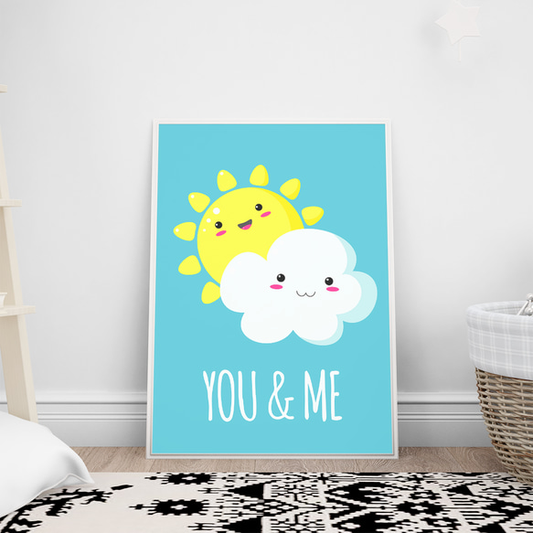 キッズ 可愛い 天気 太陽 くも You & Me  / インテリアポスター / 096-B 4枚目の画像