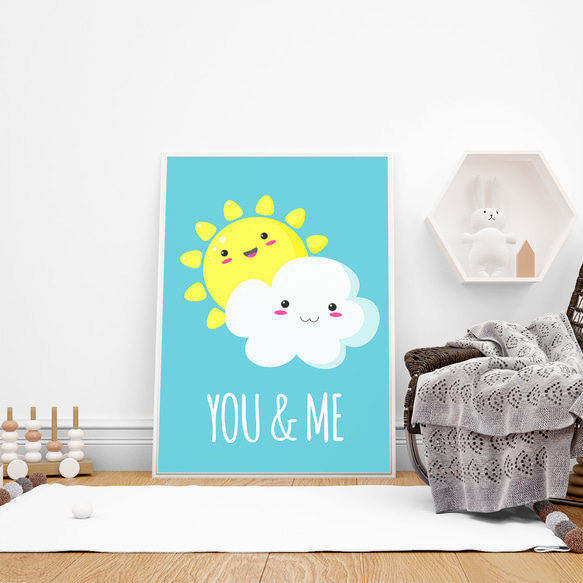 キッズ 可愛い 天気 太陽 くも You & Me  / インテリアポスター / 096-B 3枚目の画像