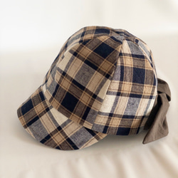 バックリボンのコットンリネン素材のキャップ【選べるサイズ受注生産】レディース帽子 1枚目の画像
