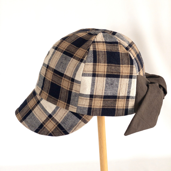 バックリボンのコットンリネン素材のキャップ【選べるサイズ受注生産】レディース帽子 9枚目の画像