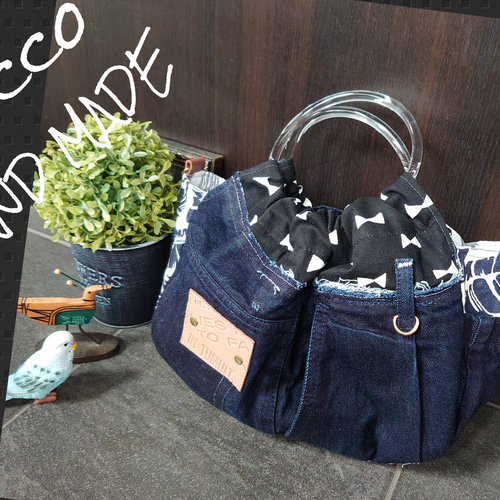 No.255【DENIM✖️RinghandleBAG❤️】デニムリメイクバッグ