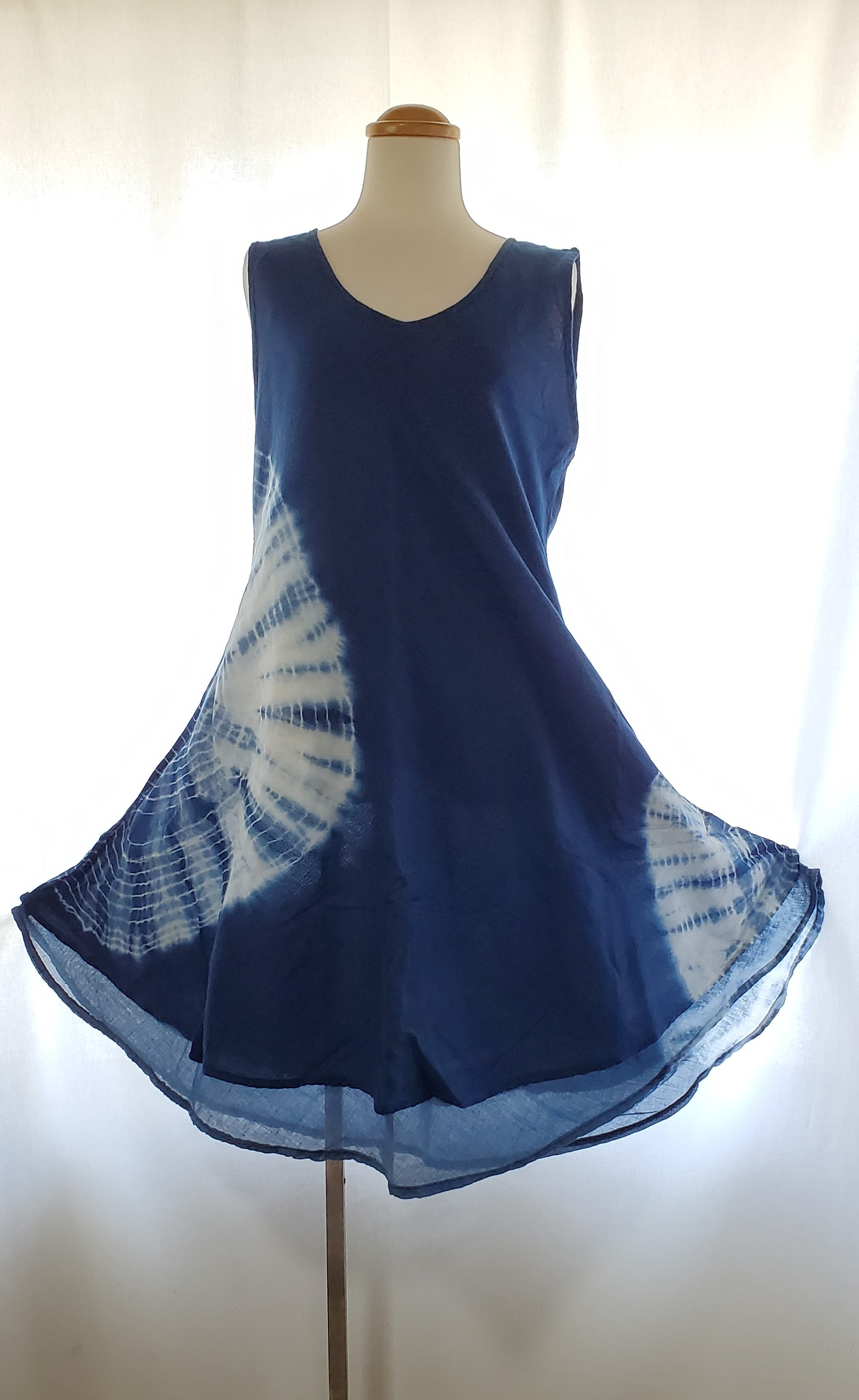 イベント期間 割引中!! 藍染 藍染服 天然藍染 手染め ２重 ノースリーブワンピース 3