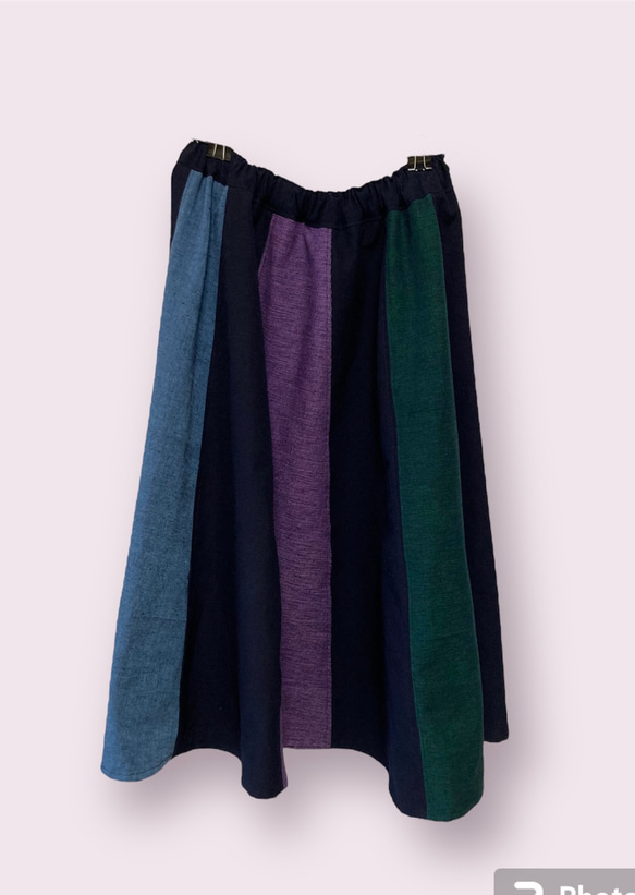 久留米絣のフレアギャザースカート 4枚目の画像
