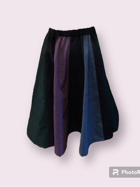 久留米絣のフレアギャザースカート 3枚目の画像