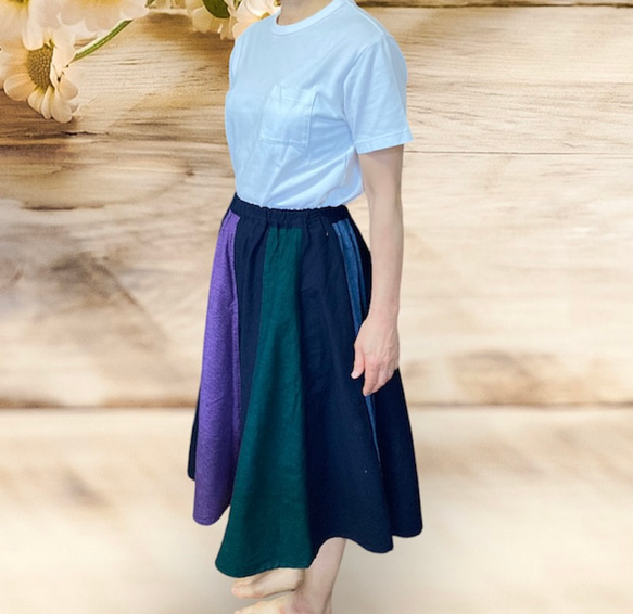 久留米絣のフレアギャザースカート 2枚目の画像