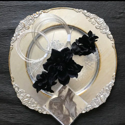 水引アレンジ　成人式　卒業式　結婚式　髪飾り　ヘッドドレス　ブラック　ダリア　シルバー　銀箔　紫陽花 5枚目の画像