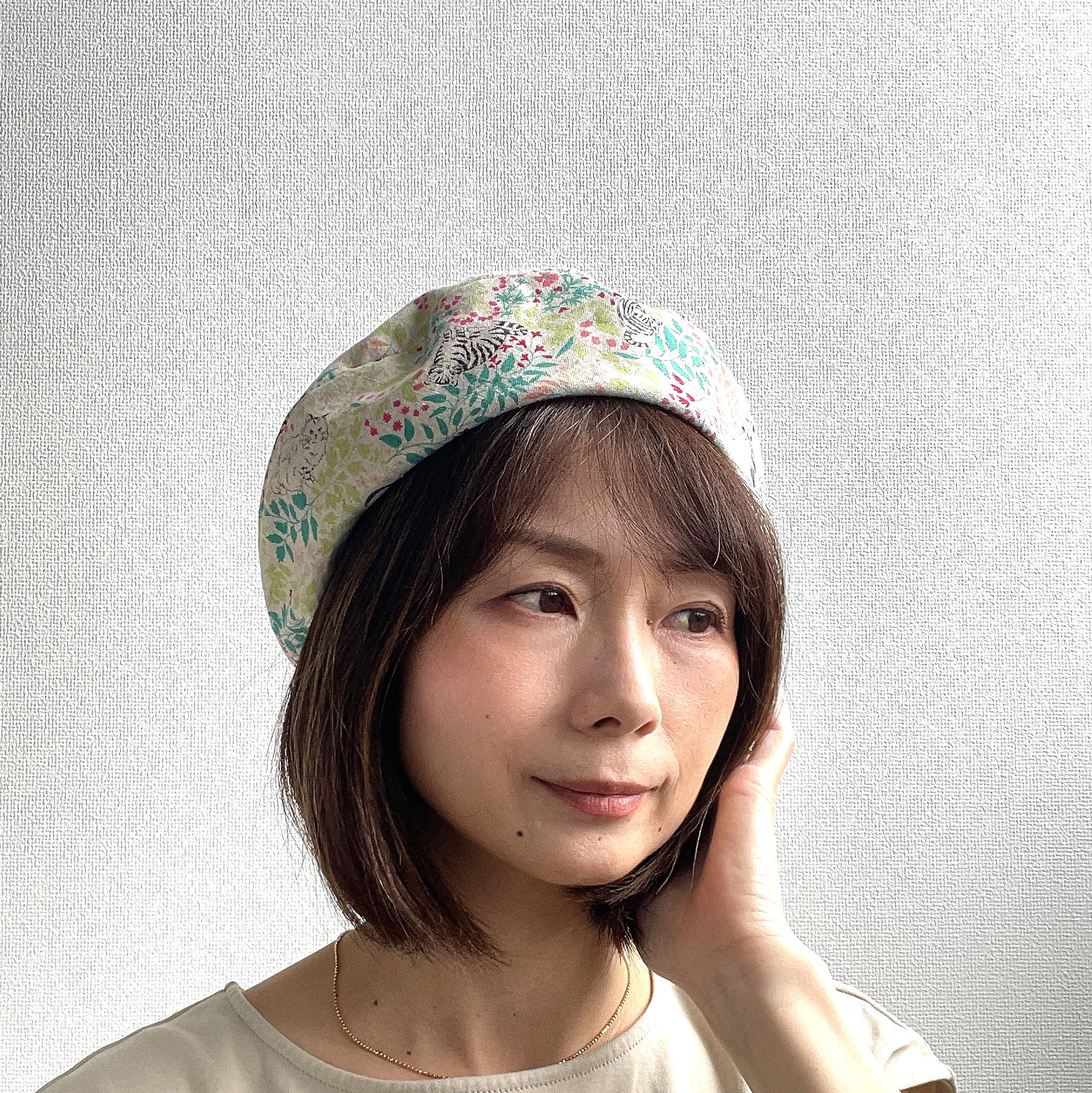 【受注製作】 サニーサークルベレー ボタニカル 猫 ねこ ベレー帽 帽子 大人可愛い 屋内帽子 大きい 小さい