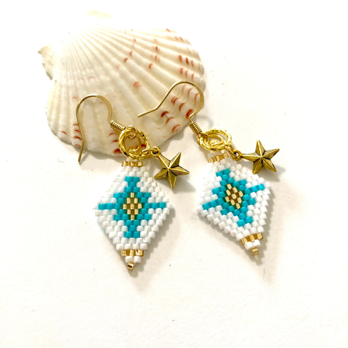 オルテガ柄の夏ピアス✧︎*。デリカビーズ織りピアス ピアス（フック