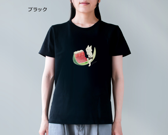 選べるスイカゼリーとネコぱんのTシャツ【受注制作】 4枚目の画像