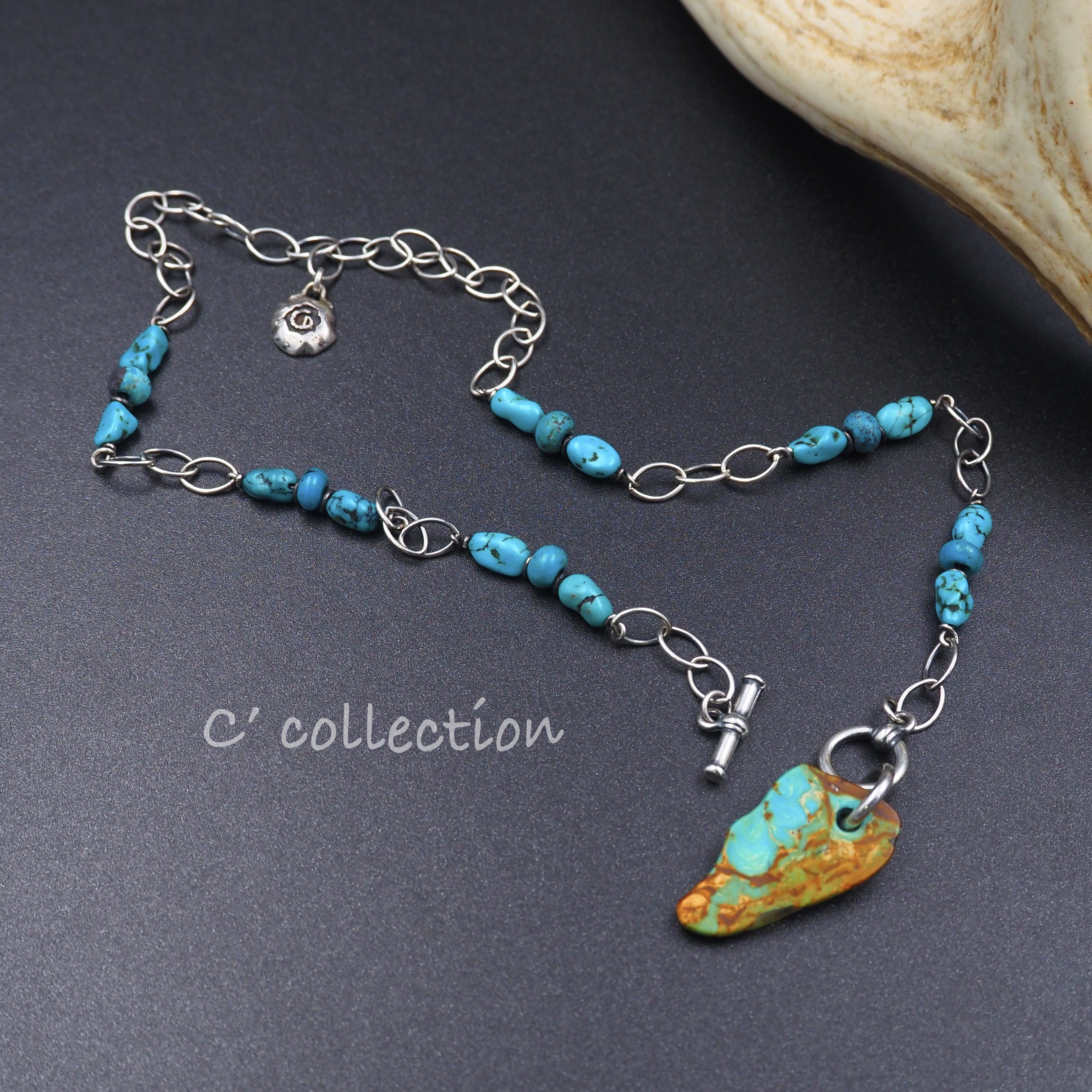 CNK-83 TQ & Silver Handmade Chain Necklace ターコイズ シルバーネックレス
