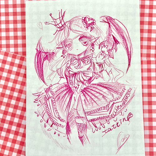 no.10『ヴァンパイアとミニコウモリさん』 手描きイラスト オリジナル