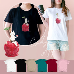 選べるりんご飴とネコぱんのTシャツ【受注制作】 1枚目の画像