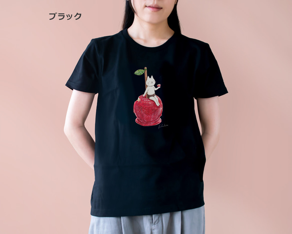 選べるりんご飴とネコぱんのTシャツ【受注制作】 4枚目の画像