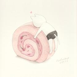 選べる桜ロールケーキとネコぱんのTシャツ【受注制作】 16枚目の画像