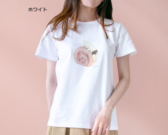 選べる桜ロールケーキとネコぱんのTシャツ【受注制作】 6枚目の画像