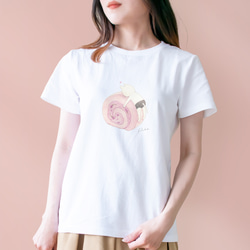 選べる桜ロールケーキとネコぱんのTシャツ【受注制作】 2枚目の画像