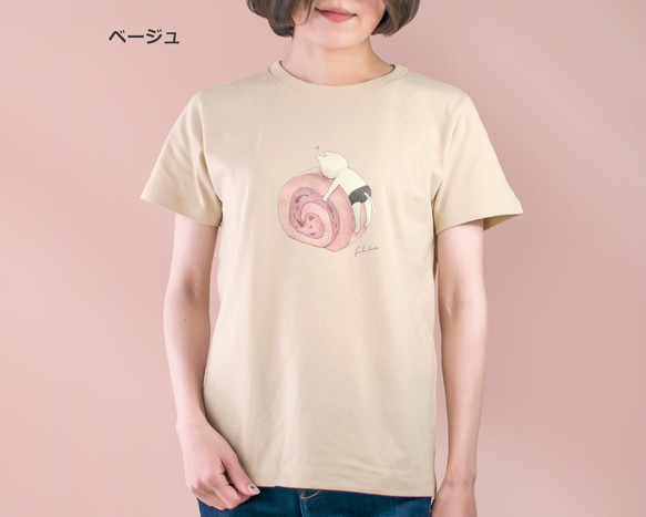 選べる桜ロールケーキとネコぱんのTシャツ【受注制作】 4枚目の画像