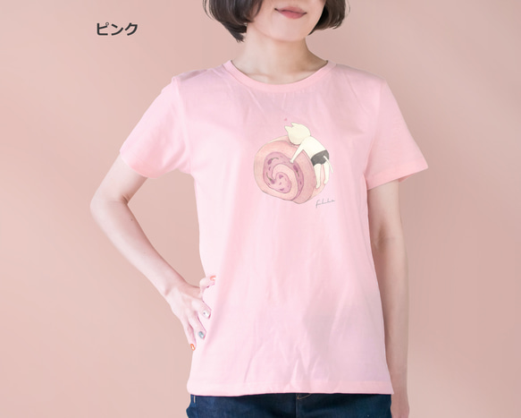 選べる桜ロールケーキとネコぱんのTシャツ【受注制作】 9枚目の画像