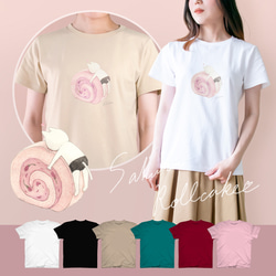 選べる桜ロールケーキとネコぱんのTシャツ【受注制作】 1枚目の画像