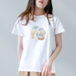 選べる紫陽花カップケーキとネコぱんのTシャツ【受注制作】 2枚目の画像