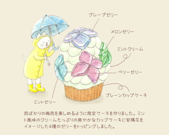 選べる紫陽花カップケーキとネコぱんのTシャツ【受注制作】 3枚目の画像