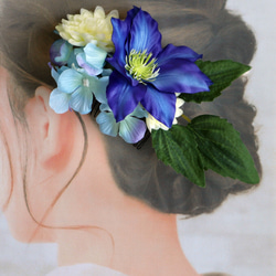 鉄仙と白菊と紫陽花の髪飾り★ヘアコーム 1枚目の画像