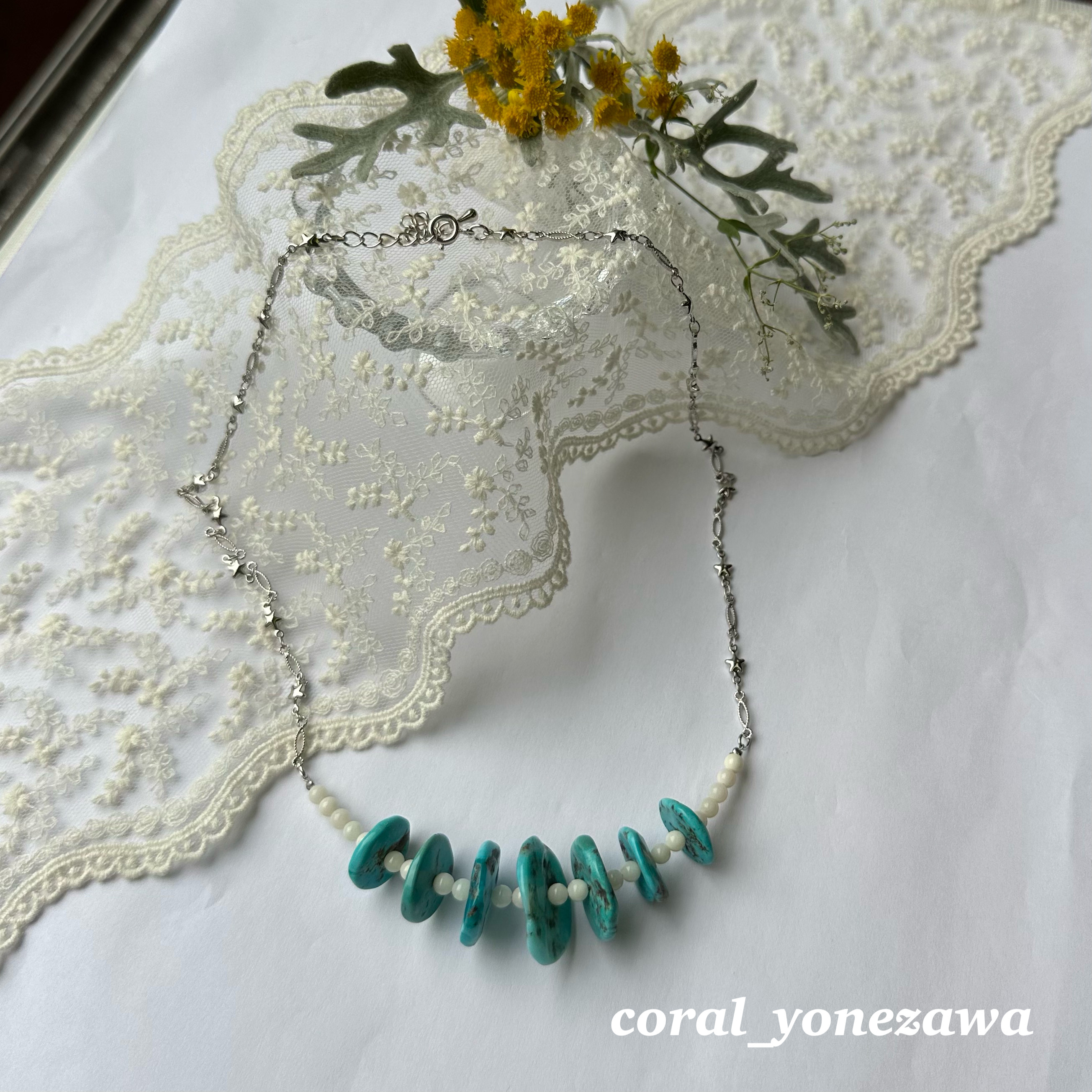 個性派の貴方へ　ターコイズ・珊瑚・星デザインチェーン　オリジナルネックレス　R50618H1