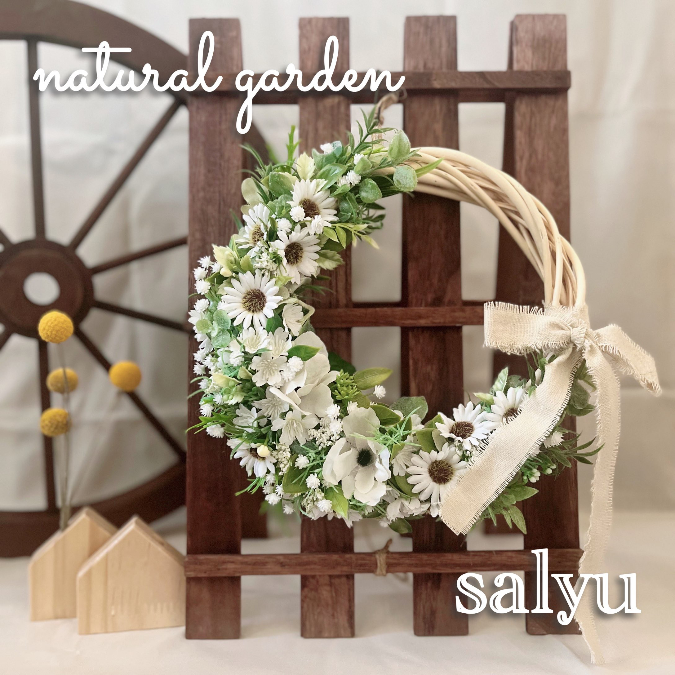 マーガレットとグリーンのナチュラルリース＊フラワーリース リース  